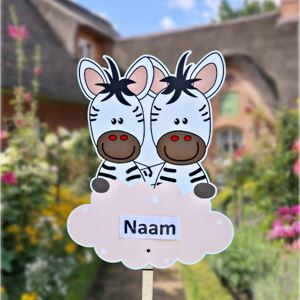 Geboortebord tuin tweeling zebra – Roze